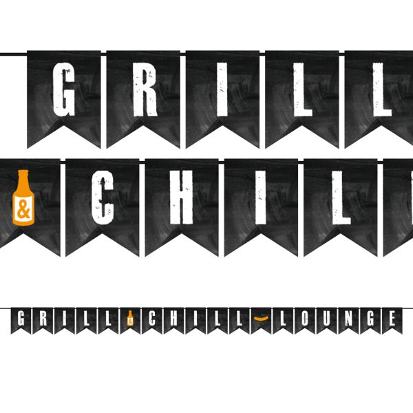 Flaggenkette GRILL & CHILL Lounge, schwarz/weiß/orange