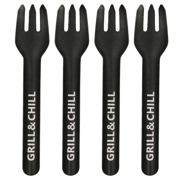 Papp-Besteck Gabeln GRILL & CHILL, schwarz/weiß