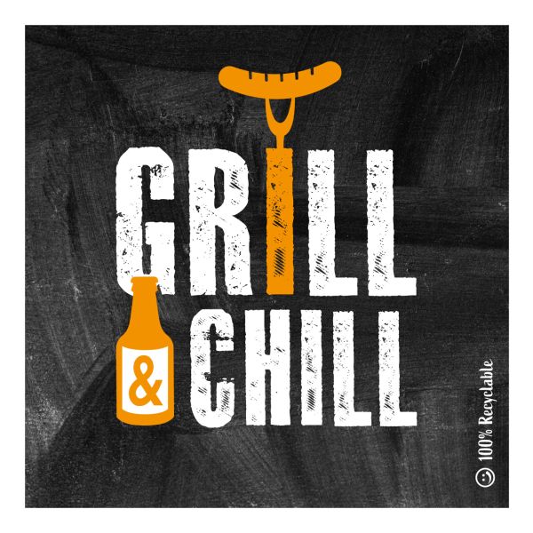 Servietten GRILL & CHILL, 3-lagig, schwarz/weiß/orange