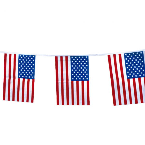 Flaggenkette USA wetterfest, weiß-blau-rot