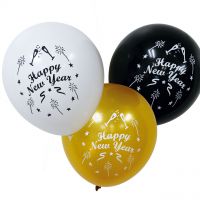 Luftballons Happy New Year, schwarz/weiß/gold