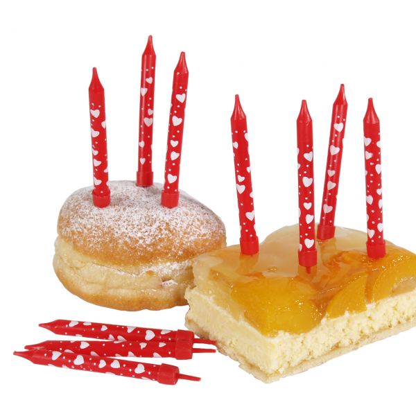 Geburtstagskerzen Herzen mit Halter, rot-weiß