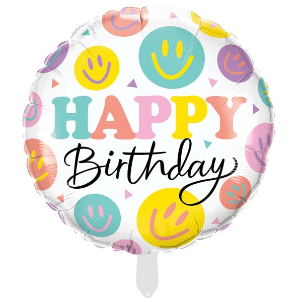 Folienballon Happy Birthday Smilley, bunt