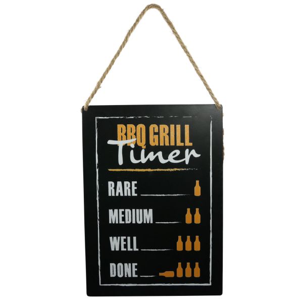 Metall-Schild BBQ GRILL Timer, schwarz/weiß/orange