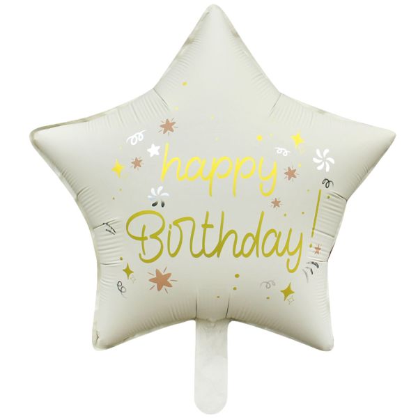 Folienballon Stern Happy Birthday, beige/gold