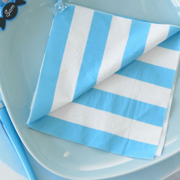 Servietten weiße Streifen, blau-türkis