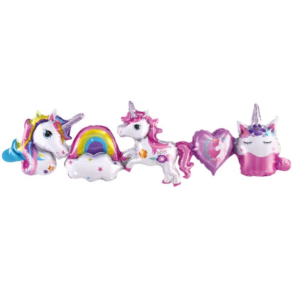 Folienballonkette Einhörner, bunt
