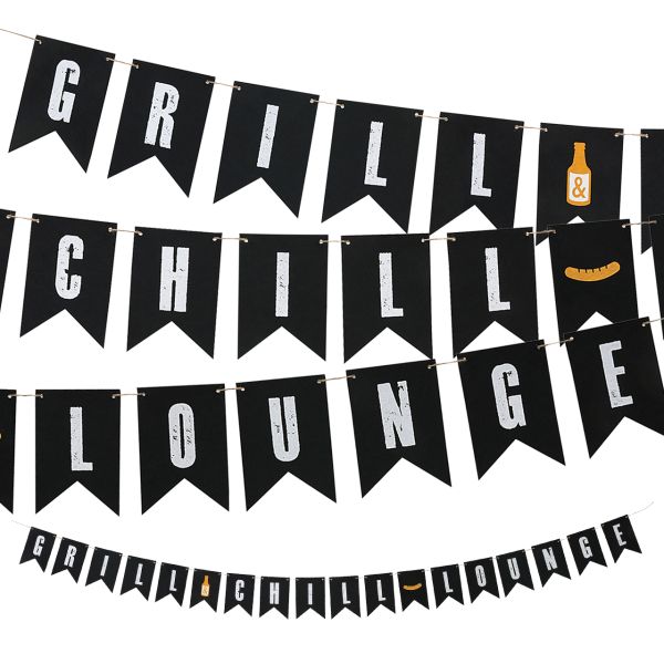 Filz-Flaggenkette GRILL & CHILL Lounge, schwarz/weiß/orange