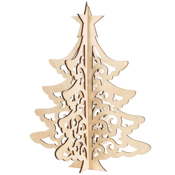 Deko-Tannenbaum 3D, Holz natur, gelasert, 40 cm