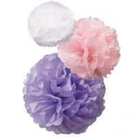 Pompom-Set, Papier, weiß-rosa-flieder Ø ca. 25 cm