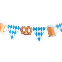 Wimpelkette Bayern Oktoberfest Brezel & Bier, weiß-blau 