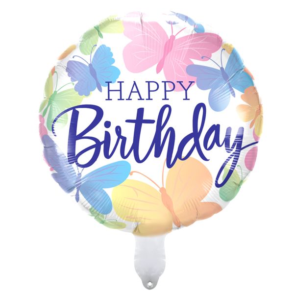 Folienballon Happy Birthday Schmetterlinge, bunt