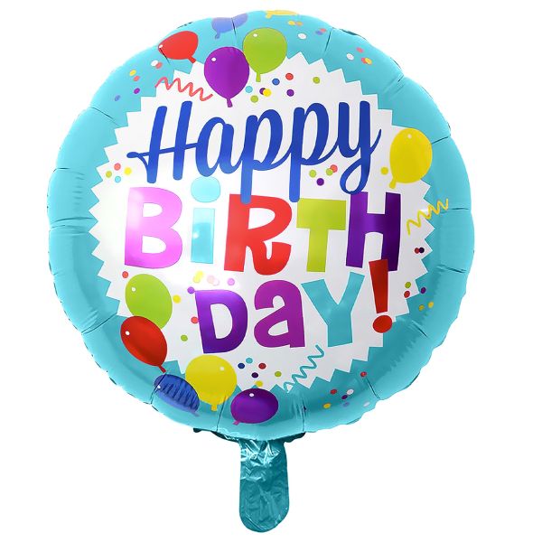 Folienballon Happy Birthday Ballons, blau-bunt