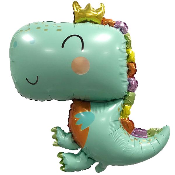 Folienballon Dino mit Krone, türkis