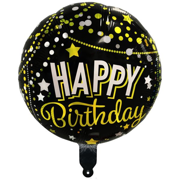 Folienballon Happy Birthday, schwarz-bunt