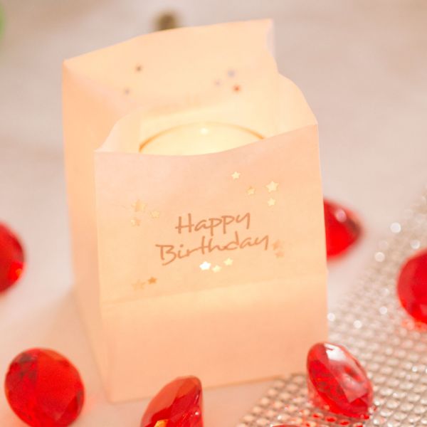 Lichtertüten Happy Birthday mit Sternen, silber
