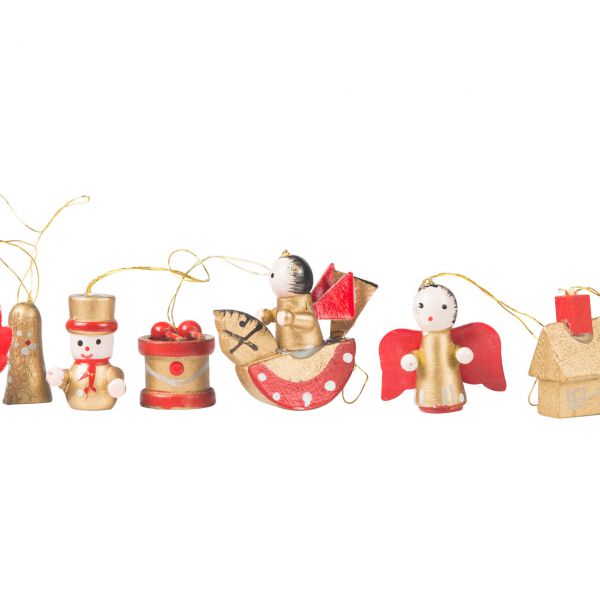 Anhänger weihnachtliche Figuren, Holz gold-rot
