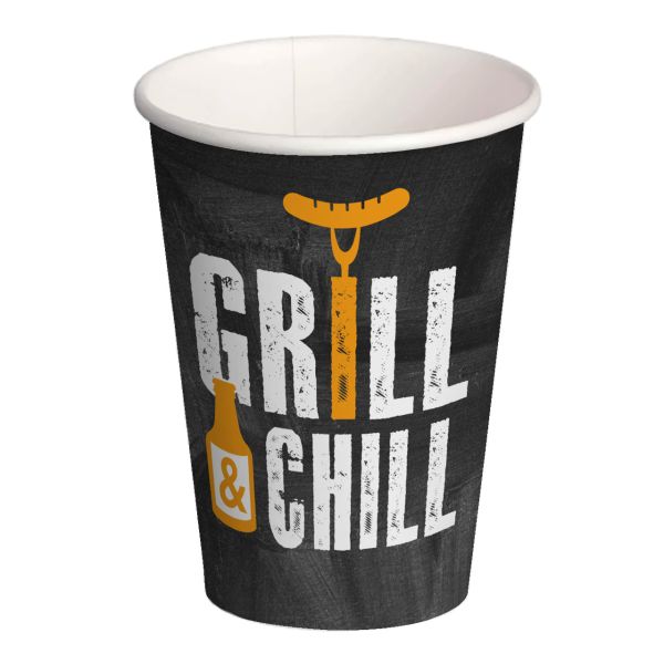 Papp-Trinkbecher GRILL & CHILL, schwarz/weiß/orange