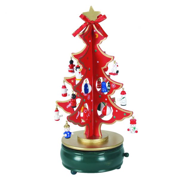 Spieluhr Weihnachtslied: Deko-Baum mit Figuren Holz