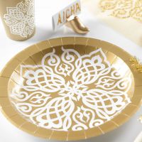 Pappteller Ornament, weiß-gold