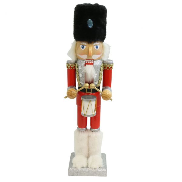 Nussknacker Trommler Bärenfellmütze 38cm,rot-weiß