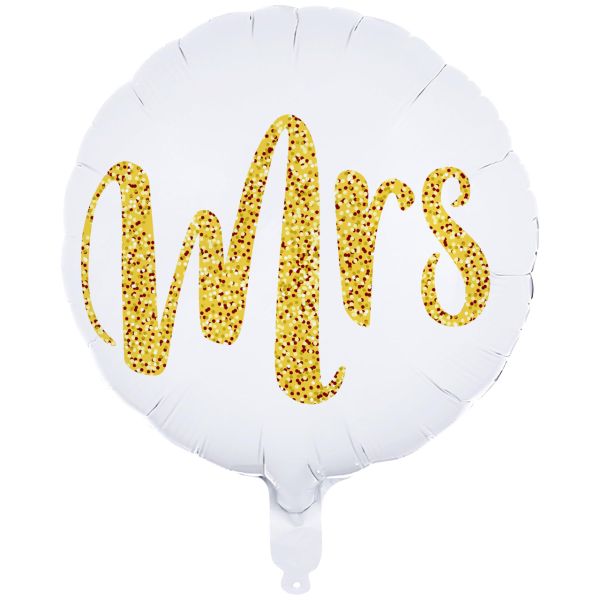 Folienballon Mrs., weiß-gold
