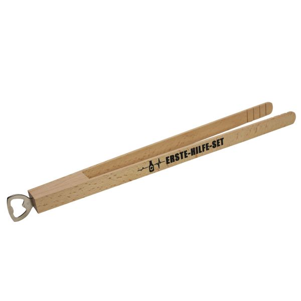 Grillzange mit Flaschenöffner ERSTE-HILFE-SET, natur